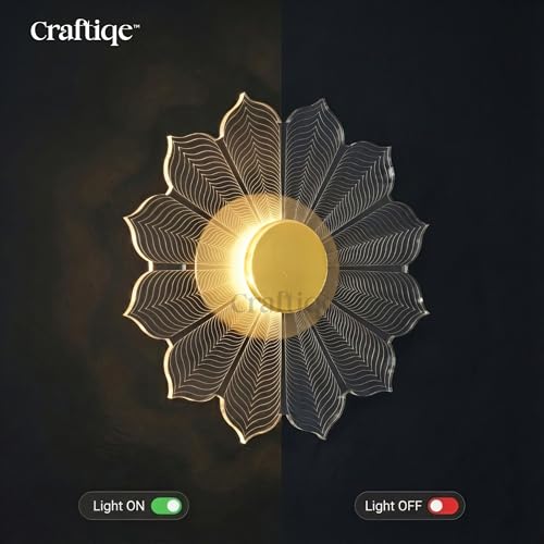 Image of Lotus Glow LED Wall Light | 3 Color Mode Decorative Metal & Acrylic Wall Lamp for Home, Bedroom & Pooja Room | Modern Designer Lighting for Home Decor Warm, Neutral & Cool White