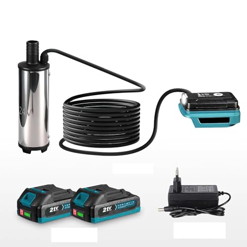 Pompe à eau sans fil submersible - 60 W, batterie 18-21 V (2 × 1500 mAh), hauteur de refoulement 3-5 m, débit 50-80 l/min - portable pour diesel, kérosène, huile moteur, eau, alcool - 2 batteries