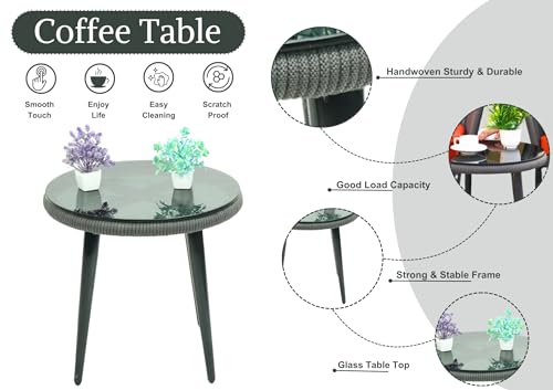 Image of DEVOKO 3 Piece Patio Outdoor All Weather Grey Rope Chair Bistro Set Furniture with Orange Cushions for Balcony, Garden, Backyard, Porch