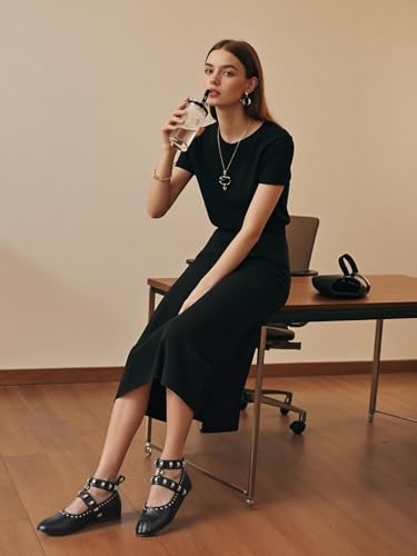 Studded Mary Jane Flats for Women Round Toe Rivet Ankle Strap Ballet Flats Shoes Casual Dressy Ballerina Shoes4