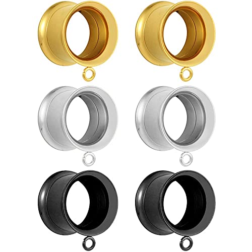 LADEMAYH 3 Pairs DIY Tunnels Plugs Gauges for Ears Piercing Jewelry, Women Mens Stainless Steel Ear Dangle Gauges Accessories