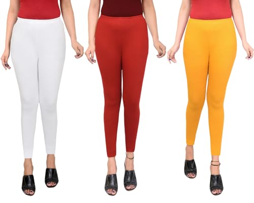 Image of Women Ankle Length Leggings Combo Multicolour Stretchable Cotton Yoga Gym Workout Pants Lyra Jeggings Casual Slim Fit