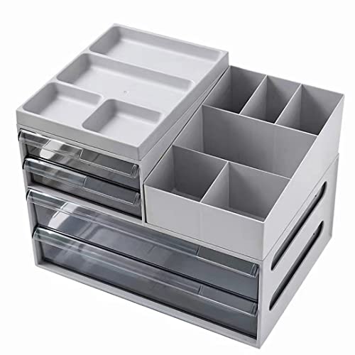 収納ボックス 大容量 事務用品 デスク上置棚 大容量 引き出し プラスチック A4 縦 浅型 収納 小物収納 収納ケース ボックス 手帳/ペン/文房具収納 書類 コピー用紙 卓上収納 整理整頓 デスク周り (グレー)