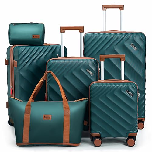 Image of 6 piece Luggage Set Expandable Suitcase 22x14x9 Airline Approved Carry on, ABS Hard Case Suitcases with Spinner Wheels, TSA Lock, (DarkGreen)