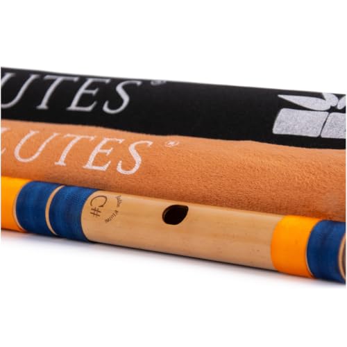 Image of Radhe Flutes Bamboo Bansuri C Sharp Right Handed Middle Octave (18 inch) With Hard Cover (Beige Flute With Dark Blue & Orange Threads)
