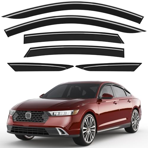 Saleago 6pcs Outside-Mount Window Rain Guards Fit for 2023 2024 2025 2026 Honda Accord Extra Durable Window Visors Wind Deflector Dark Smoke Vent Shades Car Tape-on 6-pcs with Thicker