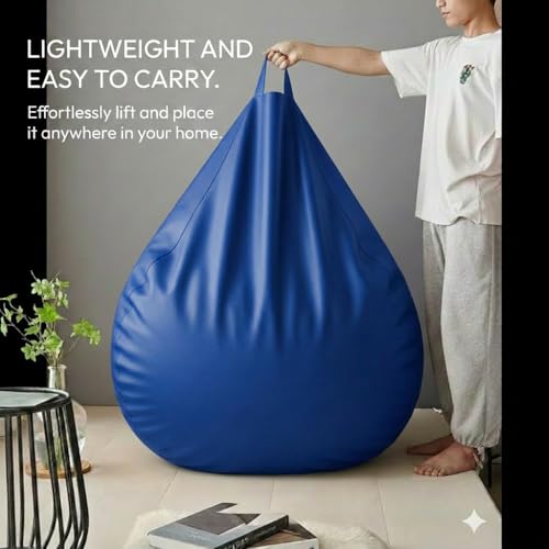 Image of KAM'S LIEU 6XL Luxury Faux Leather Bean Bag with Footrest & Cushion | Pre-Filled High-Density Polystyrene Beans | Premium Leatherette |Teardrop Handle Design | 6 Months Warranty Color- Royal Blue