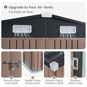 Aoxun 12x10 FT Outdoor Storage Shed, Steel Utility Tool Shed Storage House with Door & Lock, Metal Sheds Outdoor Storage for Garden Patio Lawn Poolside, Brown Aoxun 12×10 FT Outdoor Storage Shed Steel Utility Tool Shed Storage House with Door Lock Metal Sheds Outdoor Storage for Garden Patio Lawn Poolside Brown