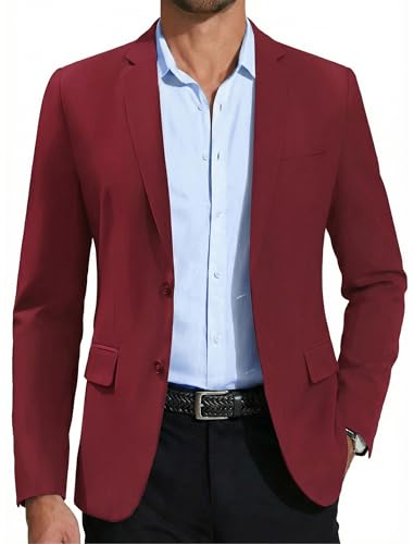 COOFANDY Mens Casual Blazer Slim Fit Suit Jacket Two Button Lightweight Sport Coat Christmas Party Blazer Jacket Wine Red