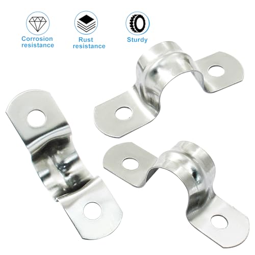 Image of 25 Pack M12 Rigid Pipe Strap, 12mm, Silver | Stainless Steel, Two Hole Cable Strap, U Bracket Conduit Clamp, Suitable for Less than 1 /2 Inch, For Fixing Tube, Cable, Pipe