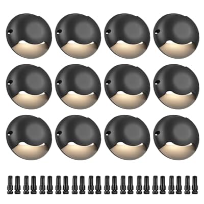 VEVOR Low Voltage Deck Lights, 3W 12V-24V LED Hardscape Lighting, IP66 Waterproof Outdoor Retaining Wall Light with Connectors, 3000K Landscape Lights for Step Stair Railing Fence (12 Pack Soft White)