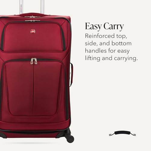 Image of SWISSGEAR Sion Softside Expandable Spinner Luggage Durable Lightweight Travel Suitcase, Burgundy, Checked-Large
