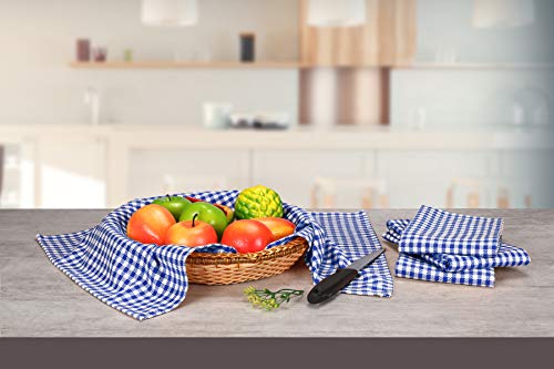 Native Fab 12 Pack Gingham Farmhouse Kitchen Dish Towels Cotton Absorbent Durable Washable 15X25 - Tea Towels, Dish Cloths, Restaurant Cleaning Towels, Kitchen Towels With Hanging Loop, Blue White #TOP3