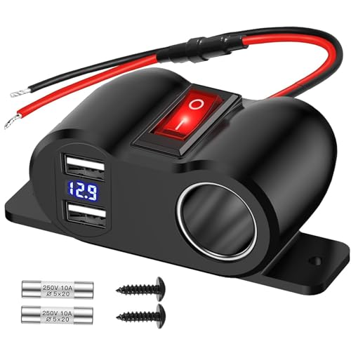 WIOONI 12V 120W Zigarettenanzünder Steckdose mit QC3.0 USB-A 18W+18W Schnellladebuchse mit Voltmeter Schalter und LED-Anzeige für 12-24V Auto LKW Boot Wohnmobil