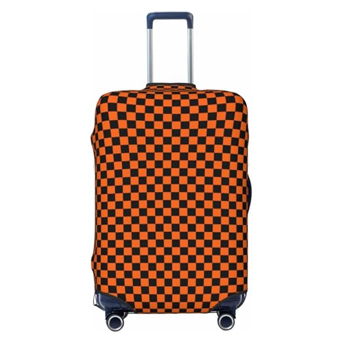 Orange And Black Chessboard Pattern Elastic Travel Luggage Covers Dustproof Scratch-Resistant Suitcase Protector Fit 22-24 Inch