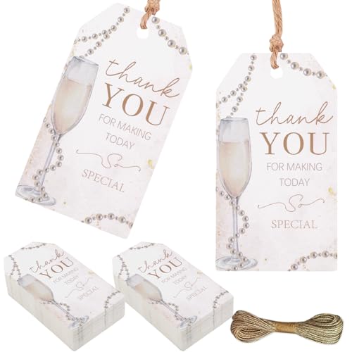 Funmemoir 50pcs Thank You Pearls Bridal Shower Tags Thank You for Making Today Paper Hanging Labels Tags for Bride to Be Bridal Shower Bachelorette Party Favors