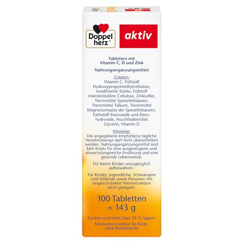 Doppelherz Vitamin C 1000 + D3 + Zink - Hochdosiert mit Vitamin C und Vitamin D zur Unterstützung des Immunsystems und zum Schutz der Zellen - 100 DEPOT-Tabletten