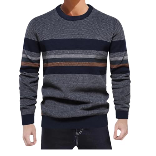 Men's Pullover Knitted Sweater Retro Top Slim Fit Round Neck Striped Knitted Sweater3
