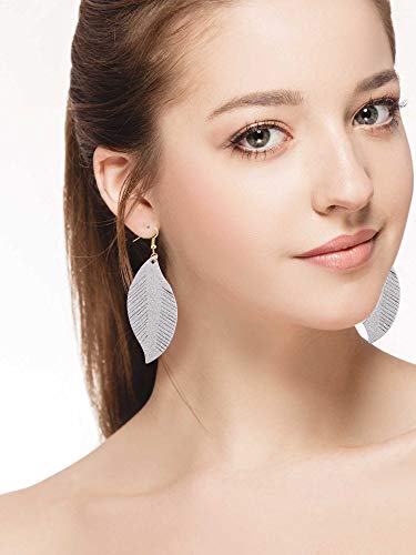 Jovitec 8 Pairs Leather Feather Earrings Teardrop Leather Lightweight Leaf for Women Girls Soft Suede Bohemian Feather Shape Earrings Tassel Dangles Fringe Wing, 8 Colors3