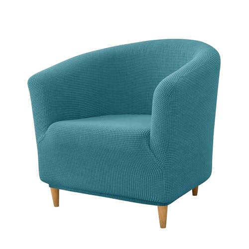 PENDEJATO Stretch Tub Chair Covers, 1-Piece Club Chair Slipcover Soft Jacquard Barrel Chair Cover Armchair Slipcovers Furniture Protector for Living Room (Turquoise Blue)