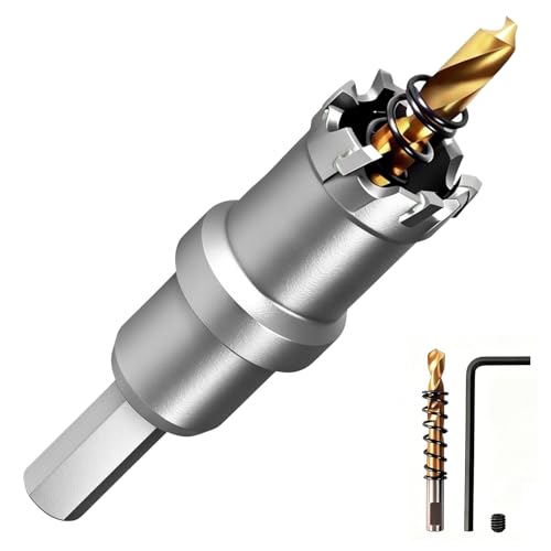 GPtzlei Juego de Corona de Agujero de Carburo de Tungsteno (TCT) - 20mm para Acero Inoxidable, Hierro y Metal - Diseño de 3 Cortadores - Incluye Broca Guía, Llave Hexagonal y Maletín de Almacenamiento