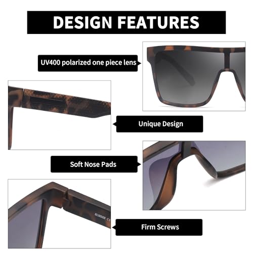 Image of GLINDAR Polarized Sunglasses Men Flat Top Womens, Oversized Square Shield | One Piece,Trendy,Lightweight,Driving
