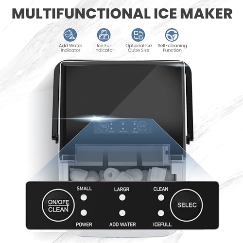 DUMOS Portable Ice Maker for Countertop with Handle, 26lbs/Day, 9 Bullet Ice Cubes Ready in 6 Mins, Self-Cleaning Quiet Ice Machine for Home, Kitchen, RV, Camping, Black