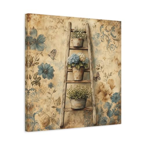 Tableau Fleurs en Pot Vintage déco salon au-dessus de la console