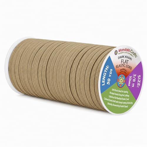 Mandala Crafts 50 Yards 3/8 Inch 10mm Dark Khaki Elastic Bands for Sewing