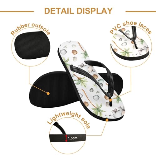 ALAZA Funny Coconut and Elephant Flip Flops for Women Fashion Beach Slippers Comfort Mens Flip Flops Non-Slip Rubber Shower Slippers Sandal for Hotel Travel Sport,XS3