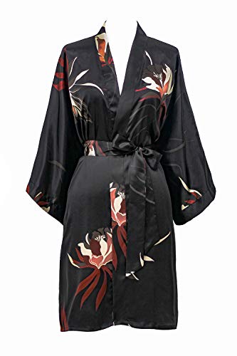 KIM+ONO Satin Kimono Robe Short - Hana - Black