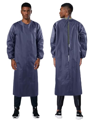 Waterproof Coveralls Oil Acid Alkali Resistant Soft Long Sleeve Apron Gown Personal Protective Workwear Blue