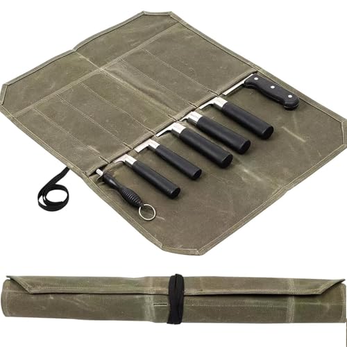 POHOVE Messertasche Kochmesser, 7-fach Messerrolle, Werkzeug Rolltasche, Camping & Grillen, Geschenk für Kochschüler