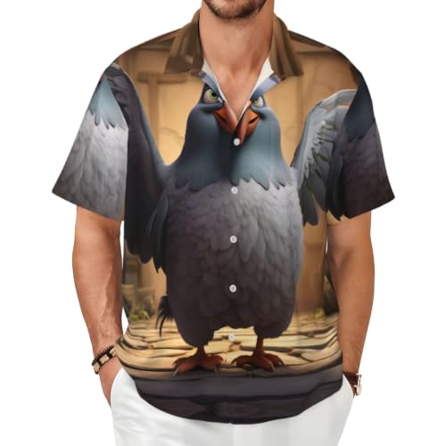 Chemise été élégante col boutonné et motif imprimé pigeon amusant