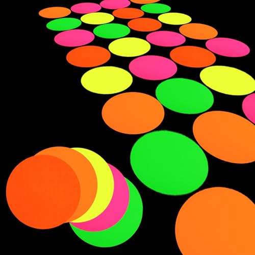 25 PCS Neon Paper, 7.67 Inch Glow in the Dark Stickers Neons Party Decorations DIY Dance Floor Moves Games Neon Party Supplies Classic Twister UV Reactive Neons Cardstock Fluorescent for Glow Parties