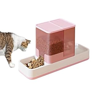 kathson Gravity Cat Food and Water Dispenser Automatic Dog Feeder Waterer 2 in 1 Auto Pet Food and Water Bowl Set Self Feeding for Puppy Kitten，Pink