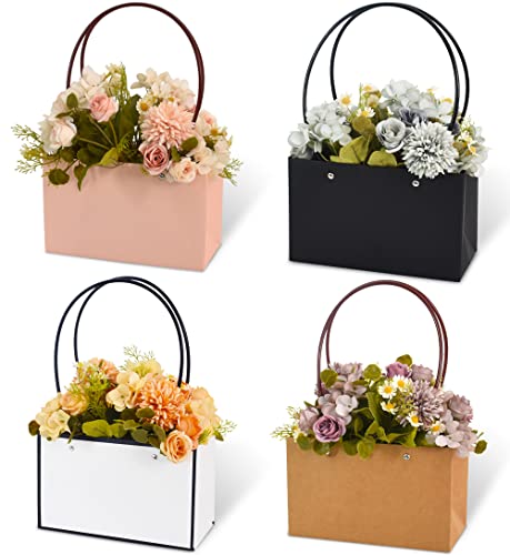 BEISHIDA Multi Flower Gift Bags for Bouquets 4PCS Rectangle Flower Bouquet Box with Handle for Bouquet Packaging Floral Wrap Florist Supplies Basket Graduation Wedding Valentine Gift Craft(8.6x3.9x13 in)
