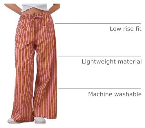 Image of Kissonic Women Striped Pants Casual Drawstring Wide Leg Trousers Loose Lounge Pajama Pants with Pockets