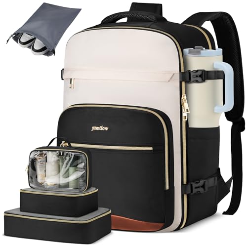 Image of YAMTION 42L Large Travel Backpack for Women,Carry On Luggage with 4 Packing Cubes, Airline Approved Weekender Bookbags for Personal Items fits 18 Inch Laptop