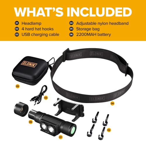 Slonik Headlamp Rechargeable - 1000 Lumen Led Usb Rechargeable Headlight W/ 2200 Mah Battery - Ipx8 Waterproof Head Lamp With Bright 60 Ft Flashlight Beam - Hiking & Outdoor Camping Gear, Black #TOP5