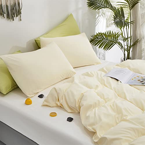 Wellboo Ivory White Comforter Sets Queen Solid Off White Bedding Comforters Cotton Women Girls Plain Light Yellow Quilts Modern Faint Yellow Blankets Simple Style Primrose Yellow Soft Comforters White #TOP4