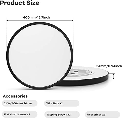 Ocioc 15.7 Inch Led Flush Mount Ceiling Light Black, 24W(200W Equivalent) 2400Lm Dimmable, 3000K/4000K/6500K Selectable, Low Profile Round Lighting Fixture For Kitchen, Stairwell, Garage Etl Listed #TOP3