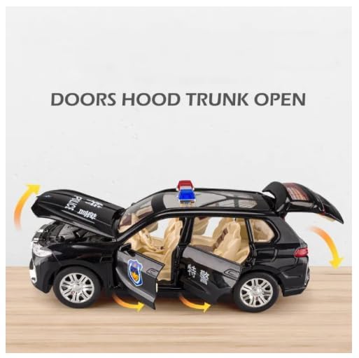 Image of Pull Back on Alloy Metal Die-cast Metal Vehicle 1:24 Police BMMW X7 Kids' Musical Toys: Diecast Pullback Car with Openable Doors and Light(Colors as Per Stock)