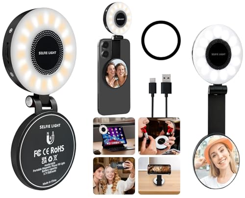 Image of FKU 3-in-1 Magnetic Beauty Selfie Light with 2.4 inch Mirror, Adjusted 3 Modes, Rechargeable Fill Light for Selfies, for Photography,Makeup,Vlog (3-in-1 Magnetic Beauty Selfie Light)