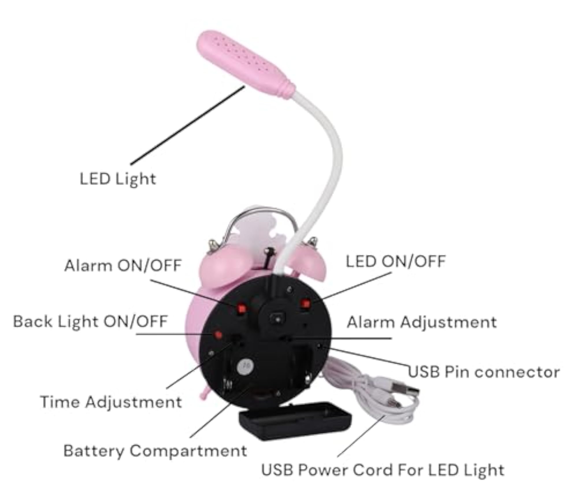Astronaut Theme Kids Twin Bell Alarm Clock with LED Night Light