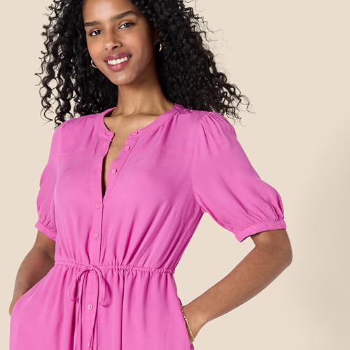 Image of Amazon Essentials Women's Fit and Flare Half-Sleeve Waisted Midi A-Line Dress with Pockets