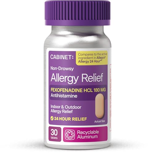 Cabinet: Fexofenadine Hcl 180mg Allergy Relief Tablets | Non-Drowsy Antihistamine for Indoor & Outdoor (Aluminum - 30 Count)