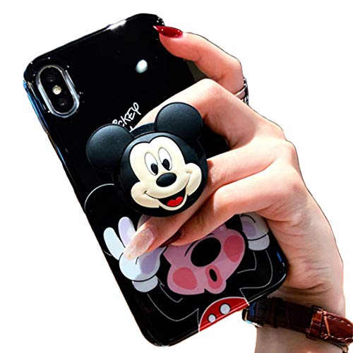 3D Cute Cartoon Soft Silicone Protector Case Gel Shockproof Phone Cover & Hand Holder Bracket Stand ~ Estuche Fundas Cobertor (Mickey, iPhone 8)