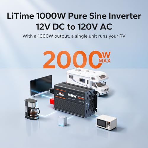 Image of LiTime 1000W Pure Sine Wave Inverter, 12V DC to 120V AC, Power Inverter 12V