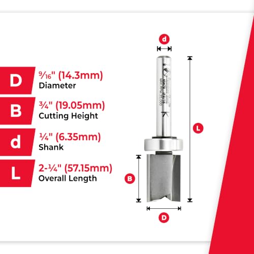 Image of Amana Tool 45479 Carbide Tipped Flush Trim Plunge Template 9 /16 D x 3 /4 CH x 1 /4 Inch SHK w /Upper Ball Bearing Router Bit
